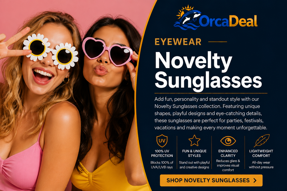 Two women wearing playful novelty sunglasses with colorful flower and heart-shaped frames for fun statement fashion – OrcaDeal