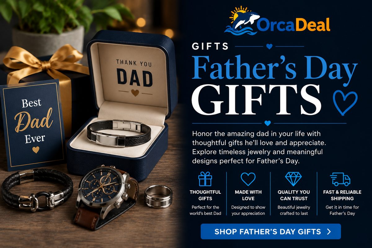 Father's Day gifts featuring men's bracelet, watch, ring and elegant gift box with thoughtful gifts for Dad – OrcaDeal
