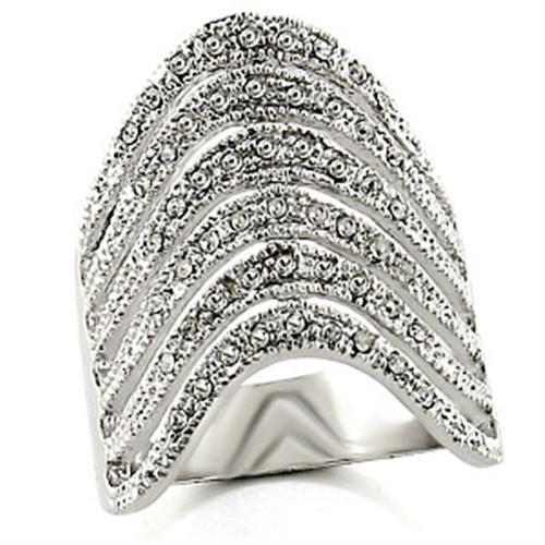 03124 - Rhodium Brass Ring with Top Grade Crystal  in Clear-0