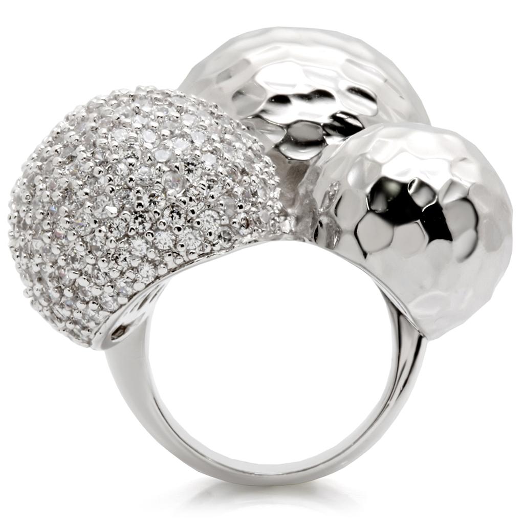 0W121 - Rhodium Brass Ring with AAA Grade CZ  in Clear-4