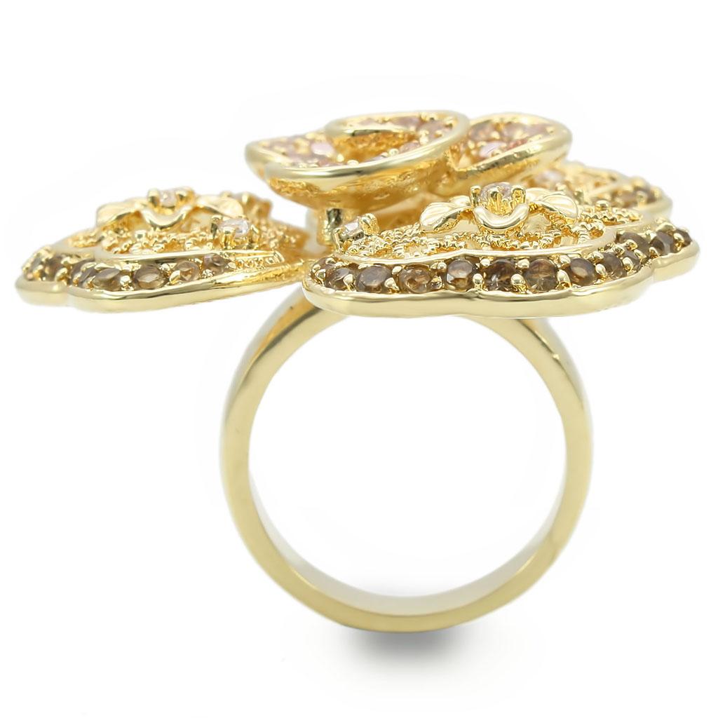 0W312 - Gold Brass Ring with AAA Grade CZ  in Multi Color-3