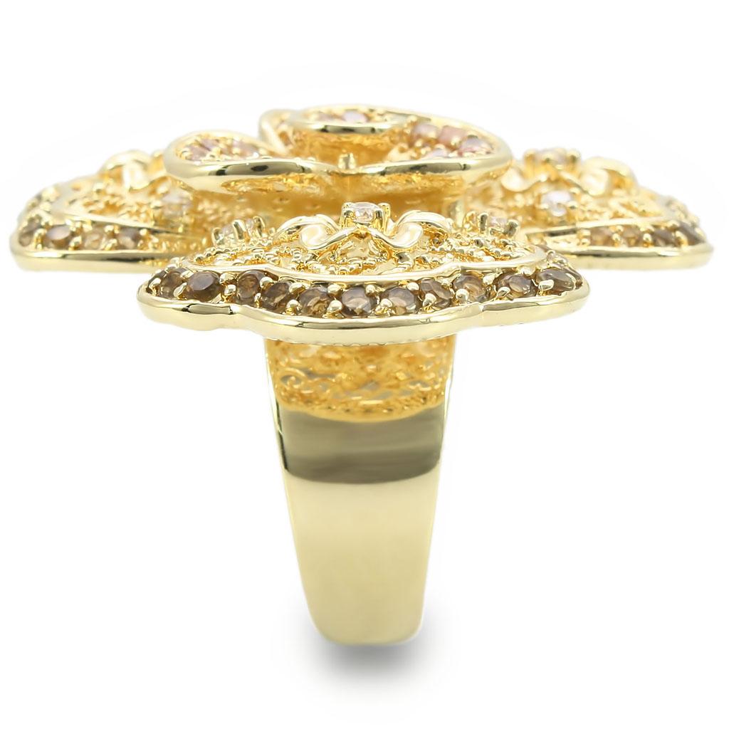 0W312 - Gold Brass Ring with AAA Grade CZ  in Multi Color-4