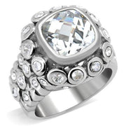 0C705 - Rhodium Brass Ring with AAA Grade CZ  in Clear-0