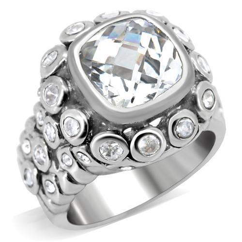 0C705 - Rhodium Brass Ring with AAA Grade CZ  in Clear-0