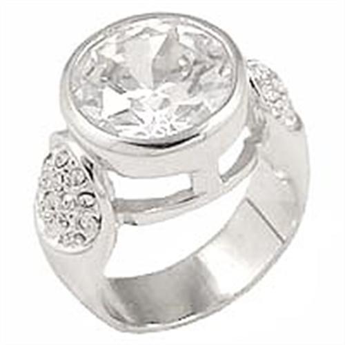0G415 - Rhodium Brass Ring with AAA Grade CZ  in Clear-0