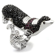 0W003 - Rhodium + Ruthenium Brass Ring with AAA Grade CZ  in Multi Color-0