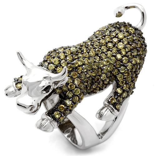 0W004 - Rhodium + Ruthenium Brass Ring with AAA Grade CZ  in Multi Color-0