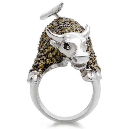 0W004 - Rhodium + Ruthenium Brass Ring with AAA Grade CZ  in Multi Color-3