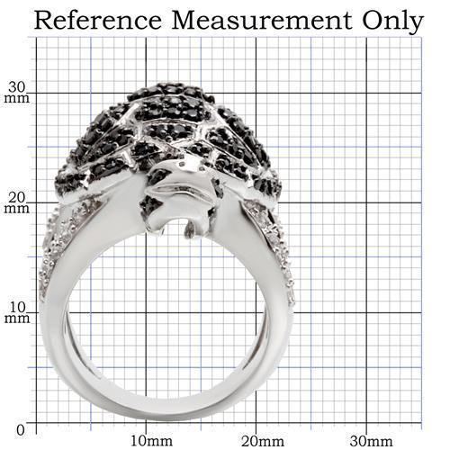 0W005 - Rhodium + Ruthenium Brass Ring with AAA Grade CZ  in Jet-1