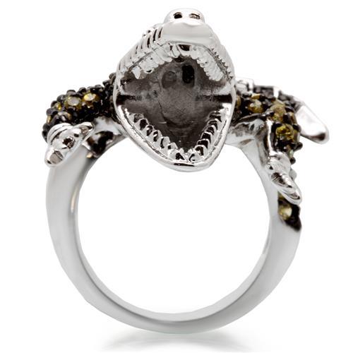 0W007 - Rhodium + Ruthenium Brass Ring with AAA Grade CZ  in Multi Color-3