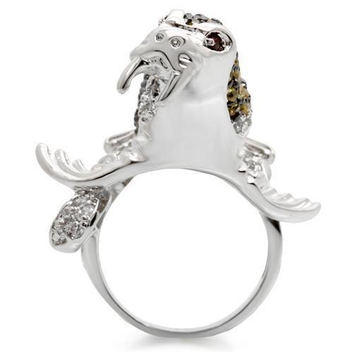 0W008 - Rhodium + Ruthenium Brass Ring with AAA Grade CZ  in Multi Color-3