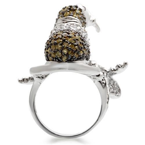 0W008 - Rhodium + Ruthenium Brass Ring with AAA Grade CZ  in Multi Color-4