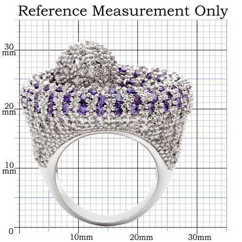 0W018 - Rhodium Brass Ring with AAA Grade CZ  in Tanzanite-1