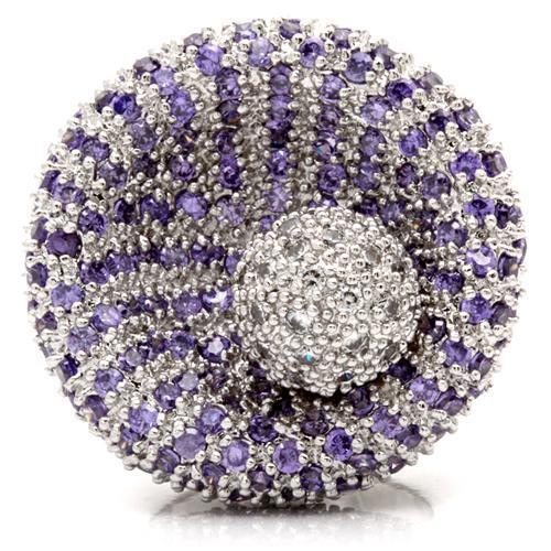 0W018 - Rhodium Brass Ring with AAA Grade CZ  in Tanzanite-2