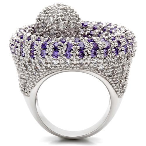 0W018 - Rhodium Brass Ring with AAA Grade CZ  in Tanzanite-3