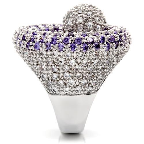 0W018 - Rhodium Brass Ring with AAA Grade CZ  in Tanzanite-4