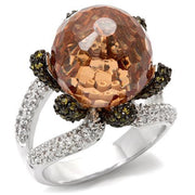 0W021 - Rhodium + Ruthenium Brass Ring with AAA Grade CZ  in Champagne-0