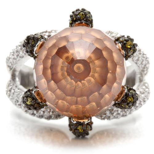 0W021 - Rhodium + Ruthenium Brass Ring with AAA Grade CZ  in Champagne-2