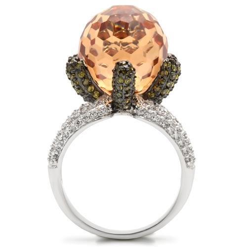 0W021 - Rhodium + Ruthenium Brass Ring with AAA Grade CZ  in Champagne-3