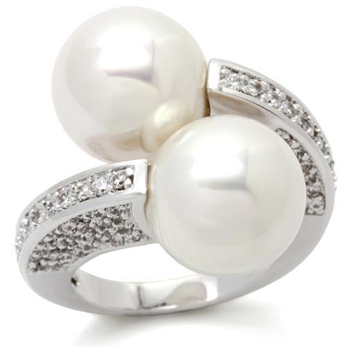 0W025 - Rhodium Brass Ring with AAA Grade CZ  in Clear-0