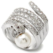 0W031 - Rhodium Brass Ring with AAA Grade CZ  in Clear-0