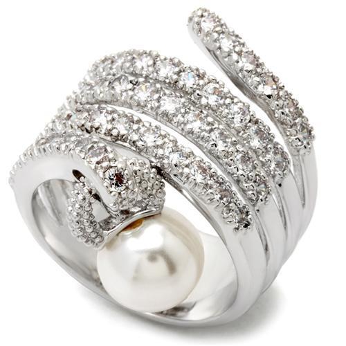 0W031 - Rhodium Brass Ring with AAA Grade CZ  in Clear-0