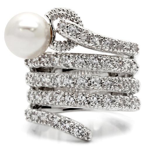 0W031 - Rhodium Brass Ring with AAA Grade CZ  in Clear-2