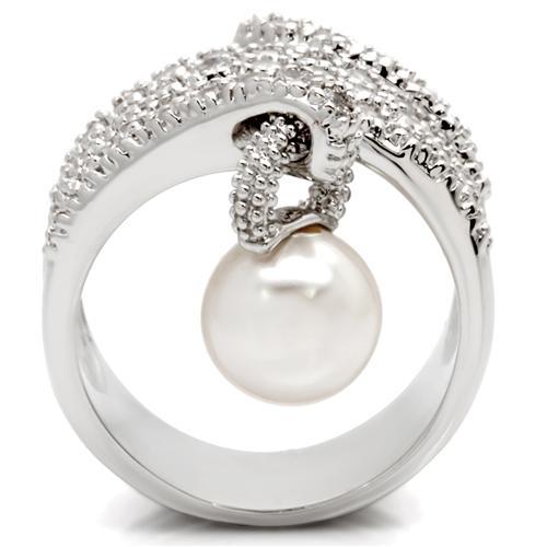0W031 - Rhodium Brass Ring with AAA Grade CZ  in Clear-3