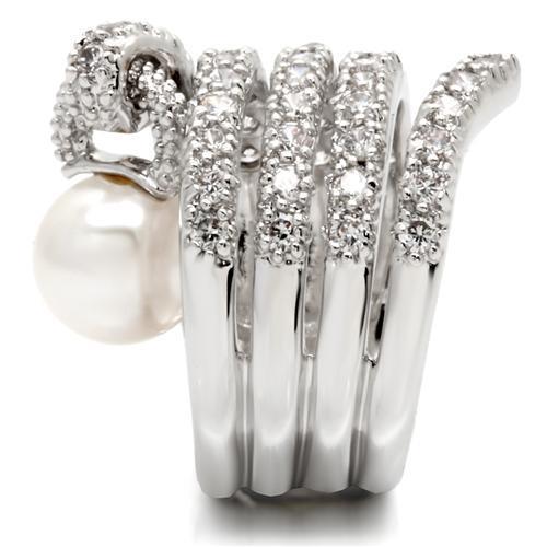 0W031 - Rhodium Brass Ring with AAA Grade CZ  in Clear-4