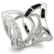 0W050 - Rhodium Brass Ring with AAA Grade CZ  in Clear-0