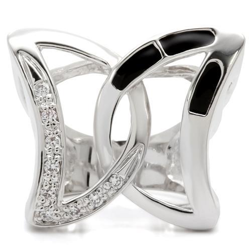 0W050 - Rhodium Brass Ring with AAA Grade CZ  in Clear-2