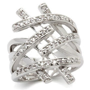 0W061 - Rhodium Brass Ring with AAA Grade CZ  in Clear-0