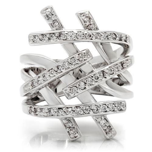 0W061 - Rhodium Brass Ring with AAA Grade CZ  in Clear-2