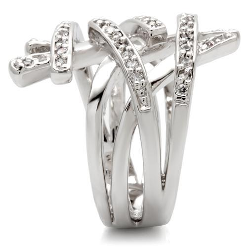 0W061 - Rhodium Brass Ring with AAA Grade CZ  in Clear-4