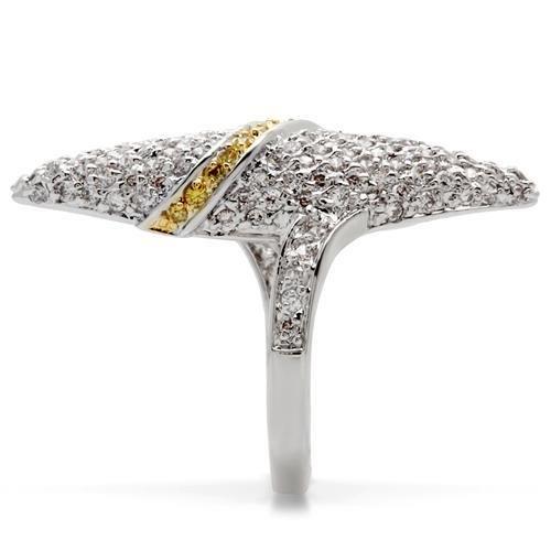 0W099 - Gold+Rhodium Brass Ring with AAA Grade CZ  in Topaz-4