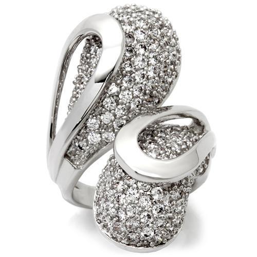 0W118 - Rhodium Brass Ring with AAA Grade CZ  in Clear-0