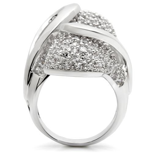 0W118 - Rhodium Brass Ring with AAA Grade CZ  in Clear-3
