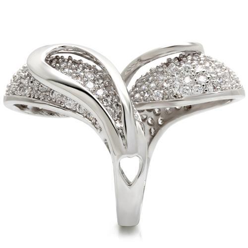 0W118 - Rhodium Brass Ring with AAA Grade CZ  in Clear-4