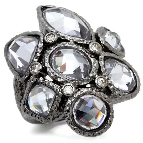 0W120 - Ruthenium Brass Ring with AAA Grade CZ  in Light Amethyst-0