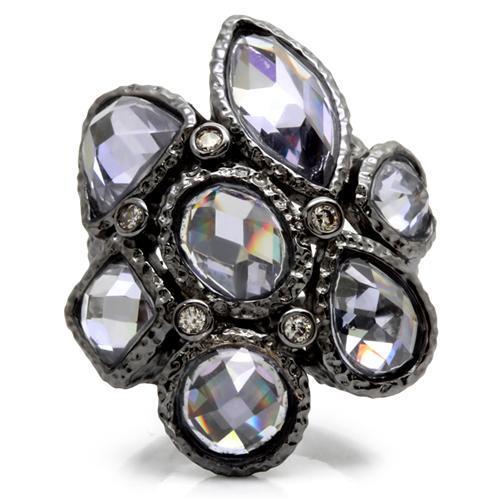 0W120 - Ruthenium Brass Ring with AAA Grade CZ  in Light Amethyst-2