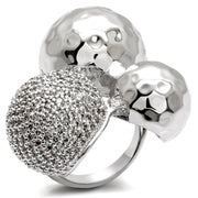 0W121 - Rhodium Brass Ring with AAA Grade CZ  in Clear-0
