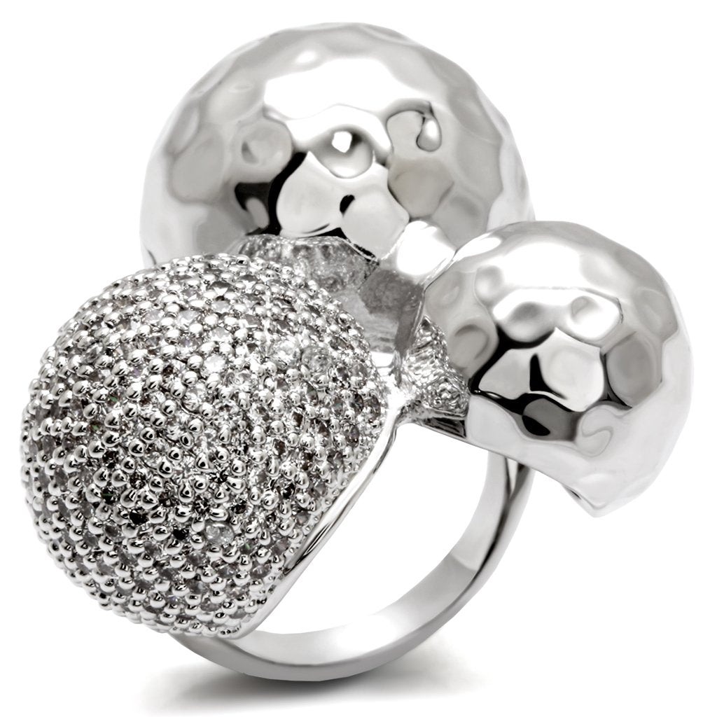 0W121 - Rhodium Brass Ring with AAA Grade CZ  in Clear-0