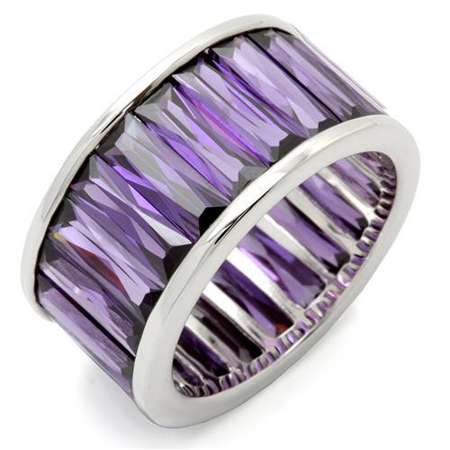 0W128 - Rhodium Brass Ring with AAA Grade CZ  in Amethyst-0