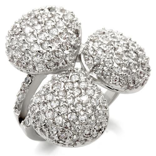 0W145 - Rhodium Brass Ring with AAA Grade CZ  in Clear-0