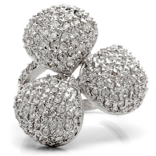 0W145 - Rhodium Brass Ring with AAA Grade CZ  in Clear-2