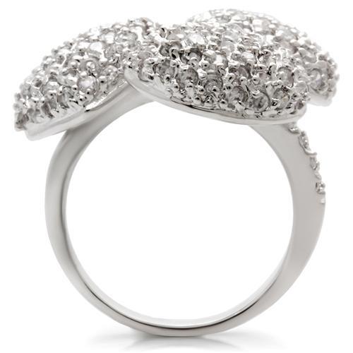 0W145 - Rhodium Brass Ring with AAA Grade CZ  in Clear-3