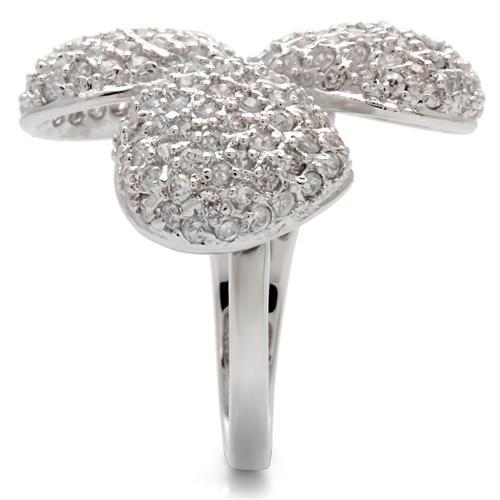 0W145 - Rhodium Brass Ring with AAA Grade CZ  in Clear-4