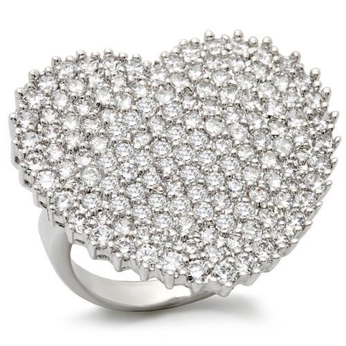 0W146 - Rhodium Brass Ring with AAA Grade CZ  in Clear-0