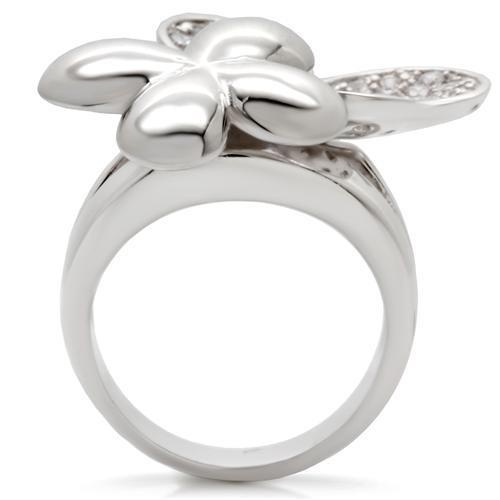 0W147 - Rhodium Brass Ring with AAA Grade CZ  in Clear-3