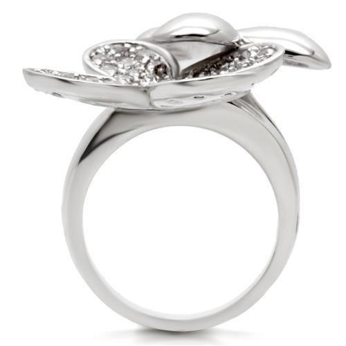 0W147 - Rhodium Brass Ring with AAA Grade CZ  in Clear-4